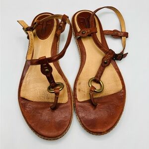 FRYE Women’s Mary Harness Thong Brown Leather Sandals 8.5 M